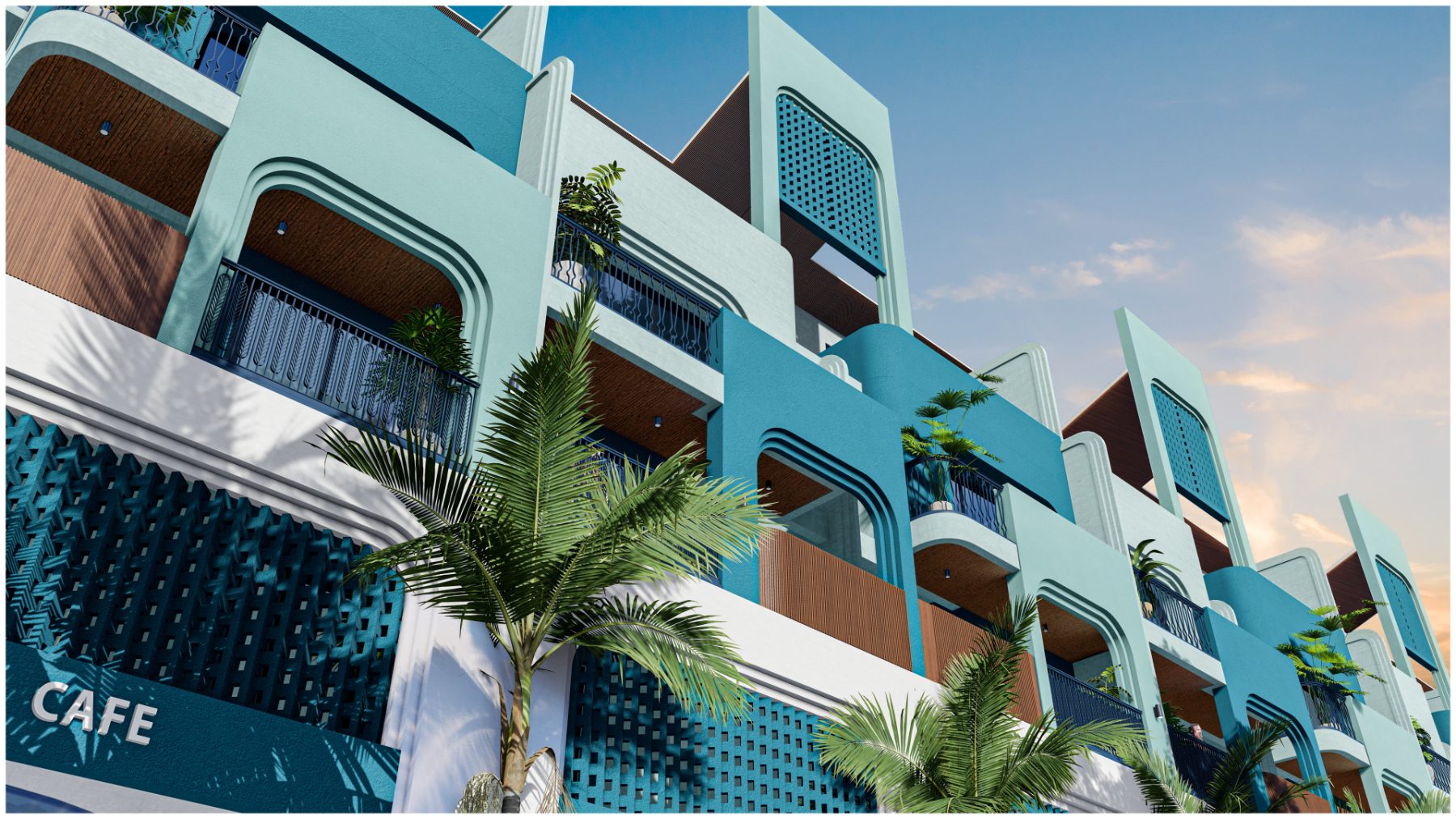 Mirante by New Era, twilight view of the private-pool residences in North Goa