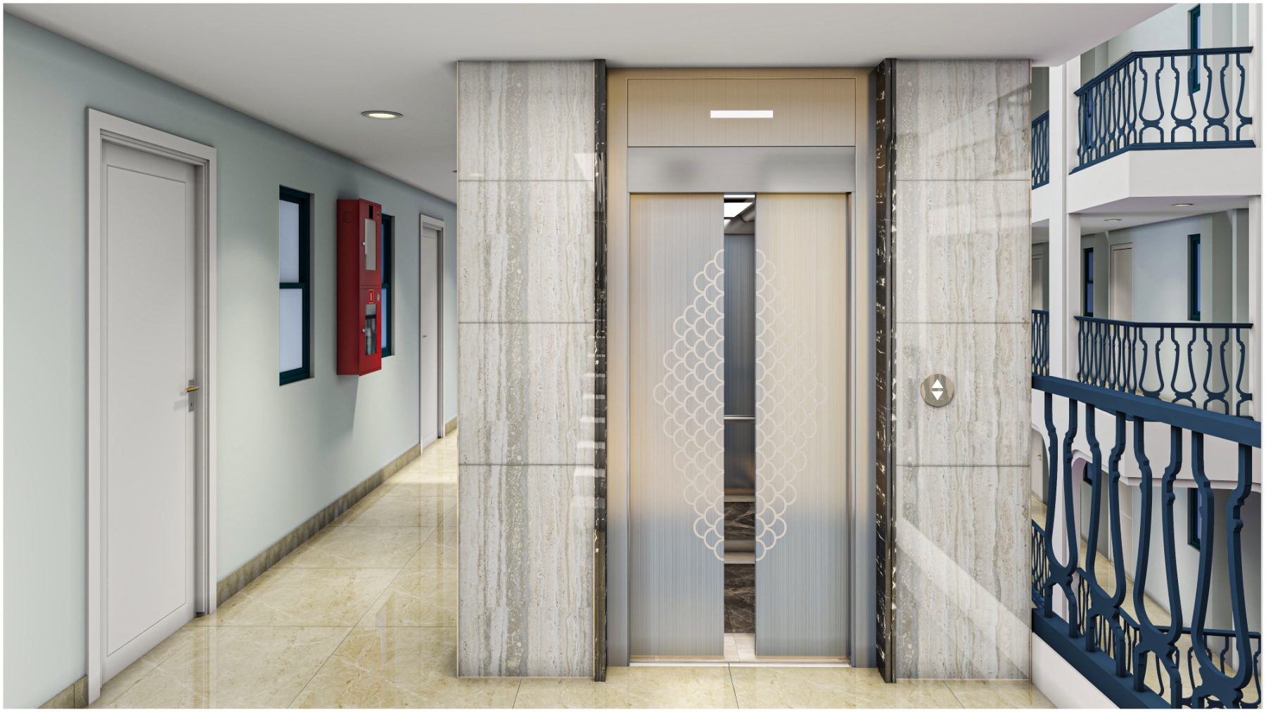 Mirante · Marble lift lobby