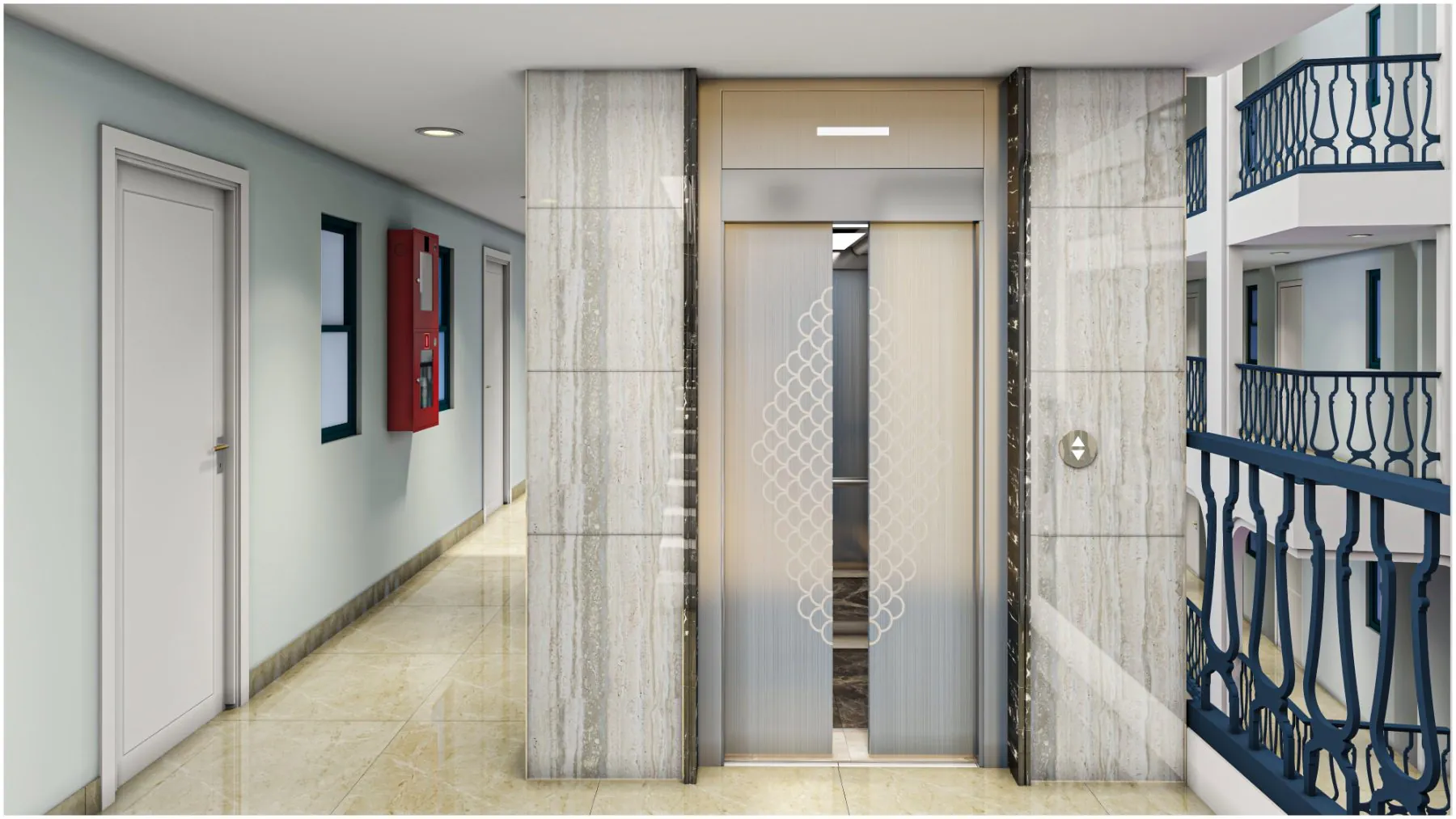 Mirante · Marble lift lobby