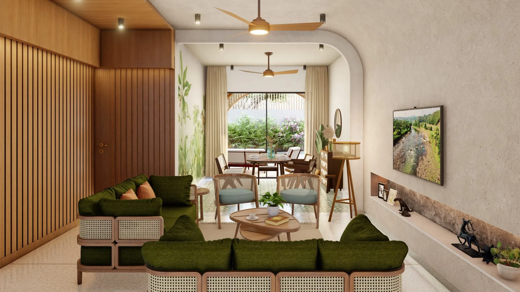 Melhor, cane-and-terracotta living room