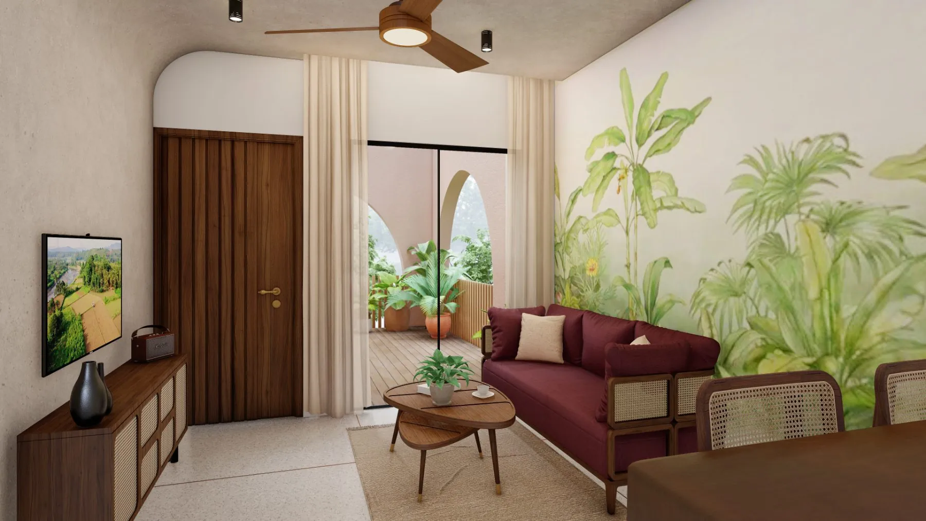Melhor · Living room with tropical mural