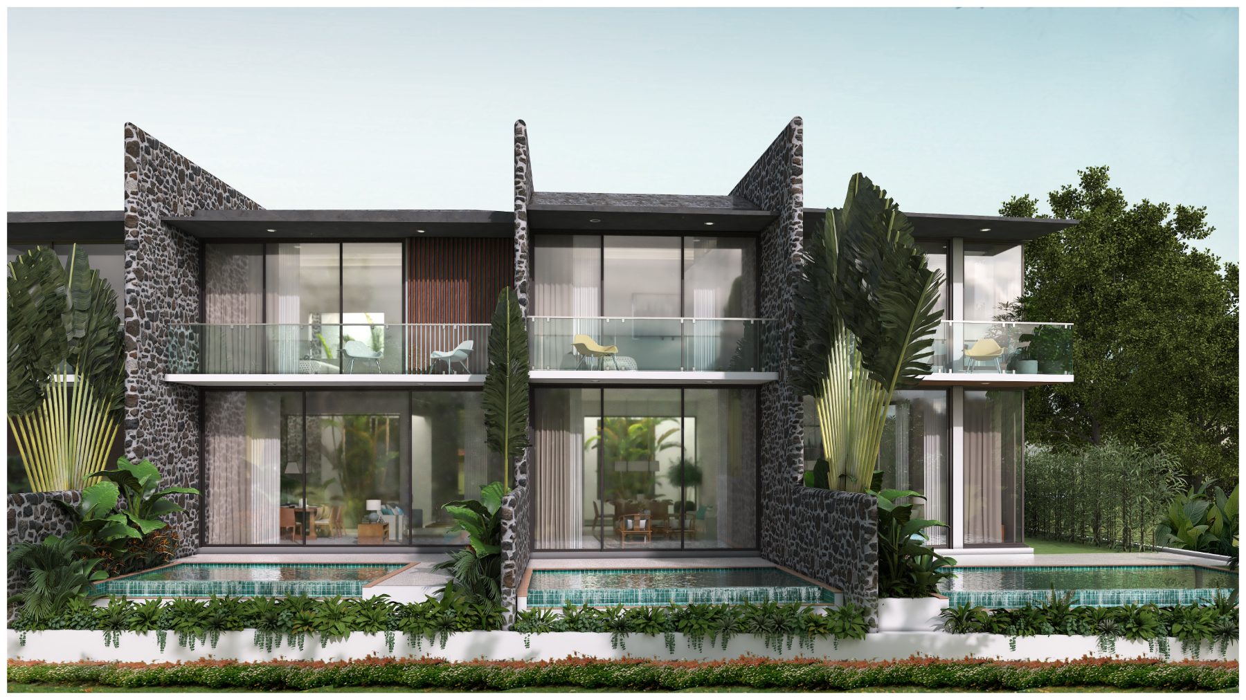 Mistura · Row of pool villas with stone fins