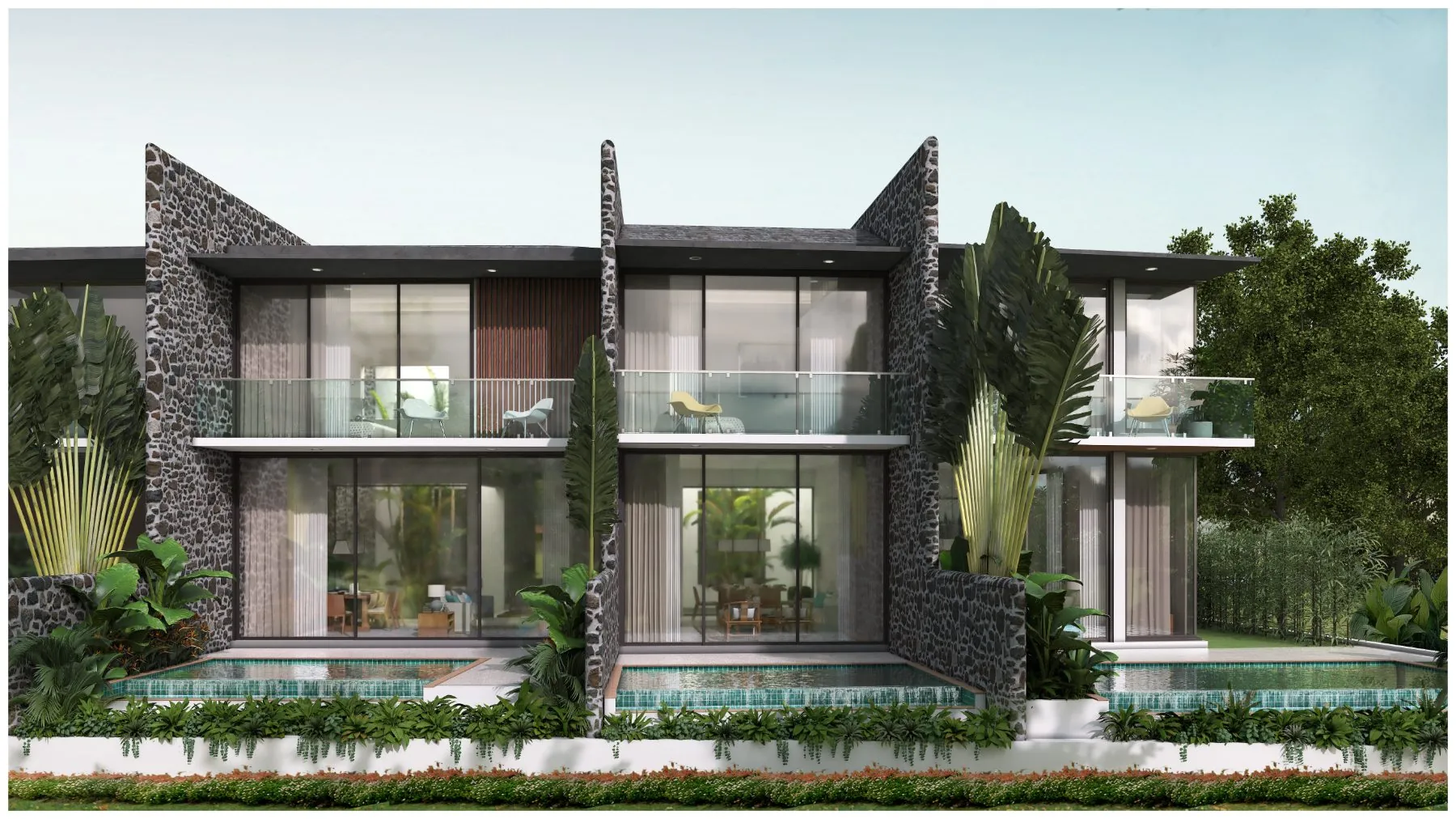 Mistura · Row of pool villas with stone fins