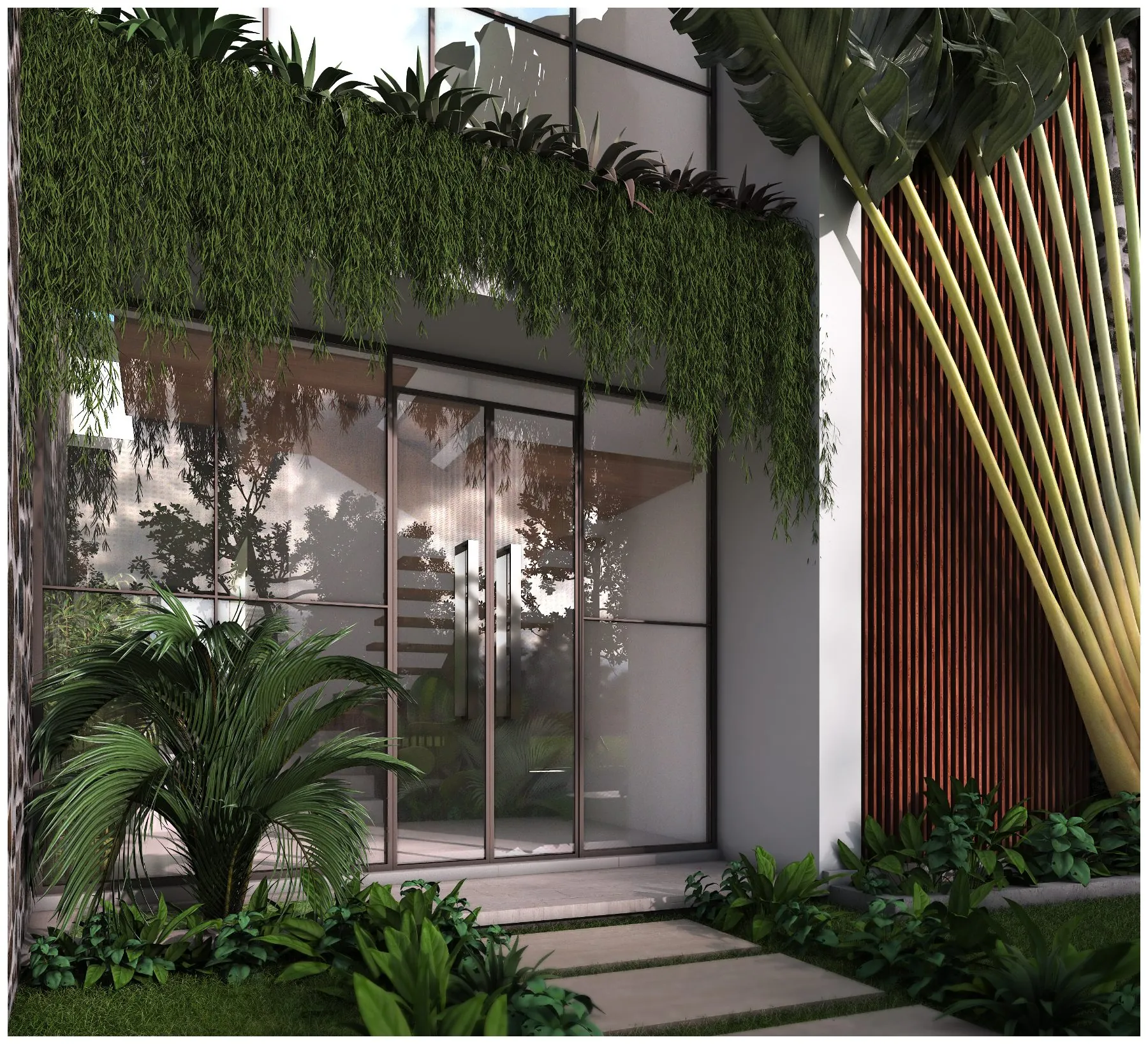 Mistura · Glass entrance with hanging gardens