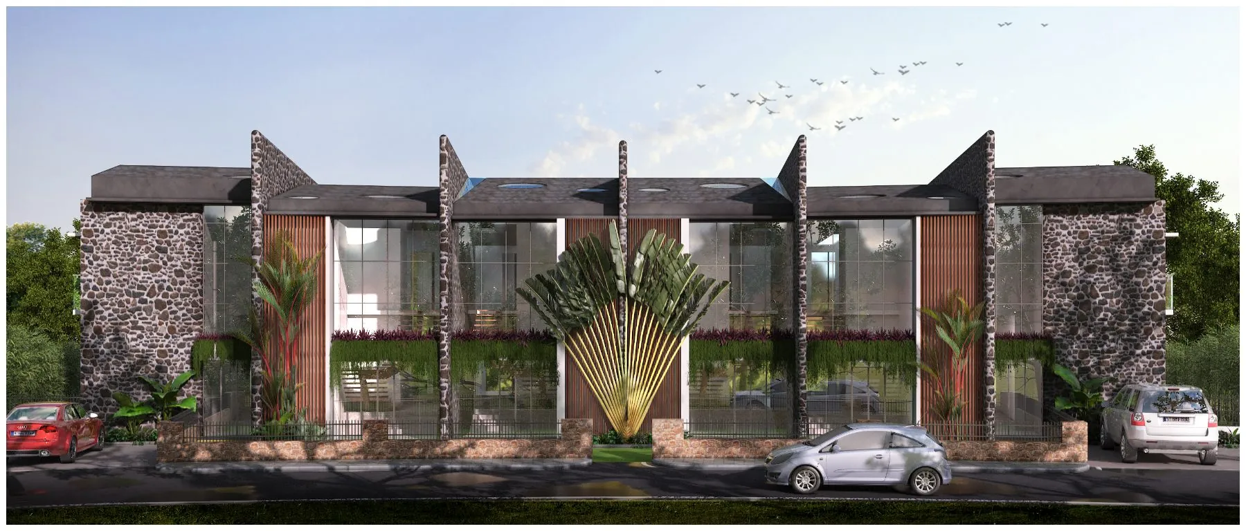 Mistura · Front elevation with traveller's palm
